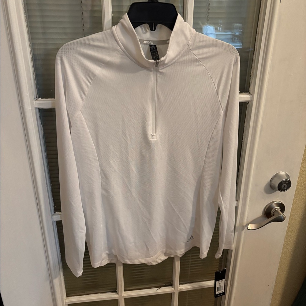 Women’s Adidas White Long Sleeve Quarter-Zip Top, size M, NWT